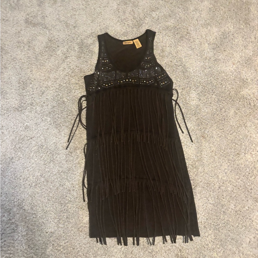 Wrangler Black Sleeveless Fringe Dress